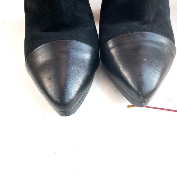 Tory Burch Black Suede Leather Cap-Toe Booties | Parisian Street Style Fall Edit - Picture 9 of 16